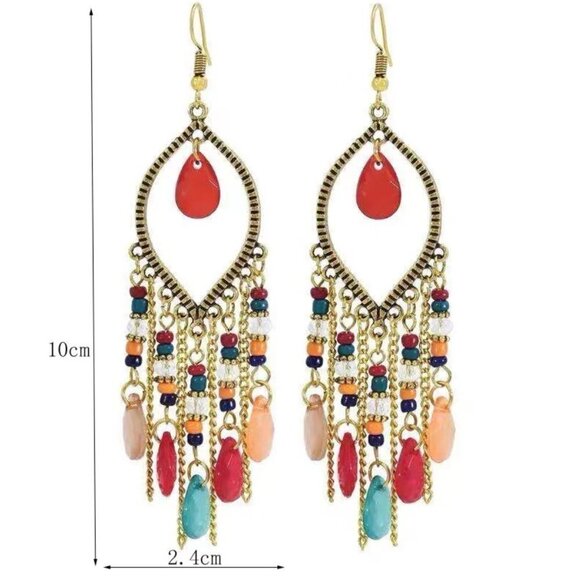 Bohemian Drop Chandelier Earrings Teal Blue Sparkle NEW - Picture 3 of 3